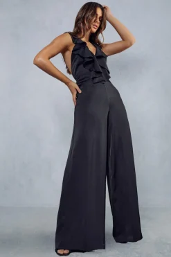 Premium Satin Frill Wide Leg Jumpsuit
