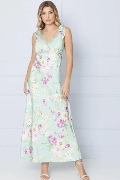 Premium Satin Lace Insert Tie Shoulder Midi Dress