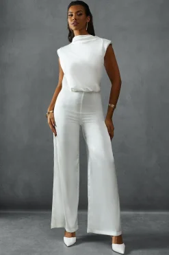 Premium Satin Sleeveless Cowl Back Jumpsuit