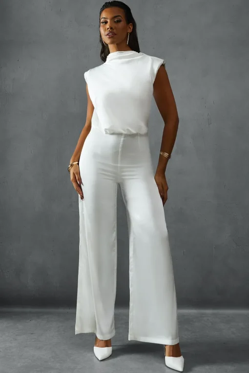 Premium Satin Sleeveless Cowl Back Jumpsuit