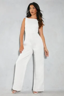 Premium Satin Sleeveless Bow Back Straight Leg Jumpsuit