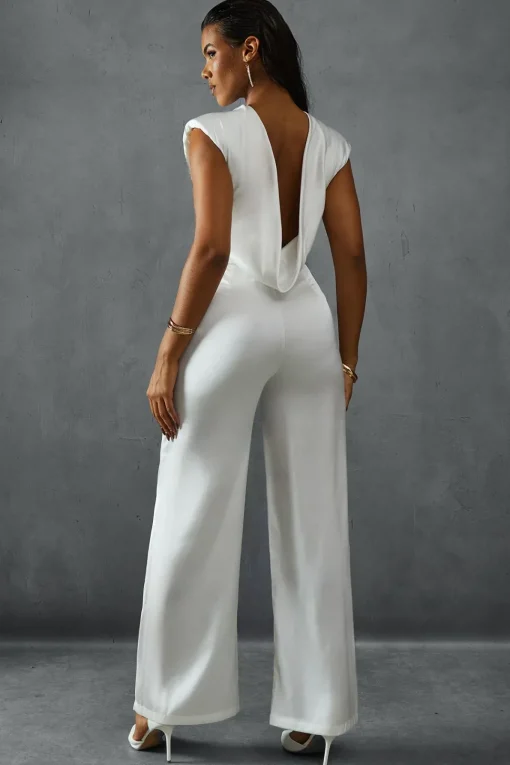 Premium Satin Sleeveless Cowl Back Jumpsuit