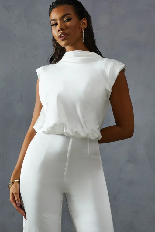 Premium Satin Sleeveless Cowl Back Jumpsuit
