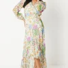 Printed Blouson Sleeve Midaxi Dress