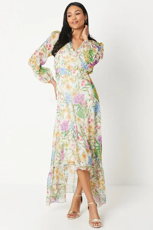 Printed Blouson Sleeve Midaxi Dress