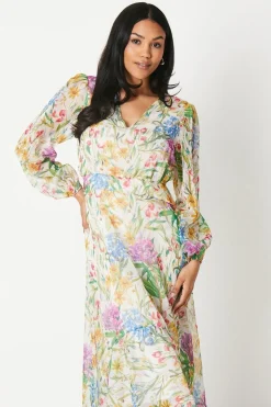 Printed Blouson Sleeve Midaxi Dress
