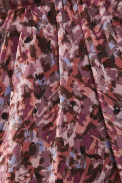 Printed Chiffon Drop Hem High Neck Flare Sleeve Mini Swing Dress