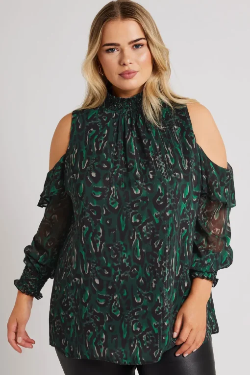 Printed Cold Shoulder Blouse