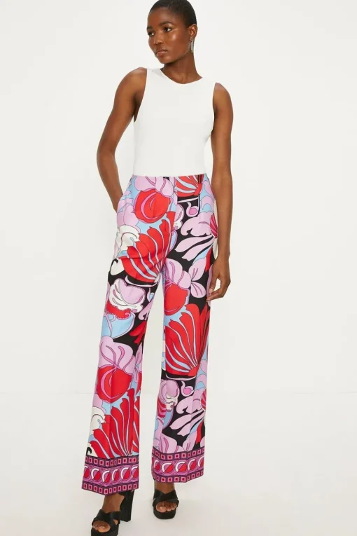 Printed Crepe Straight Leg Trouser