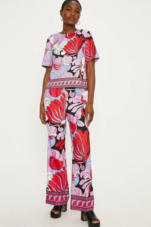 Printed Crepe Straight Leg Trouser