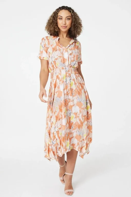 Printed Front Pocket Shirt Dress