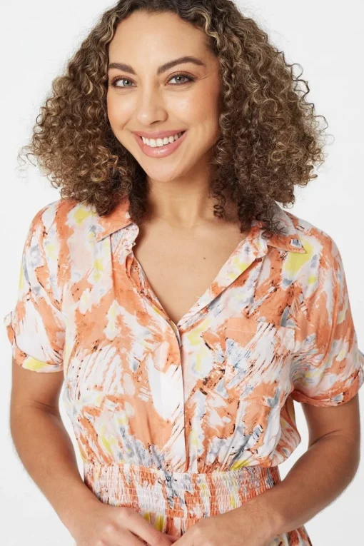 Printed Front Pocket Shirt Dress