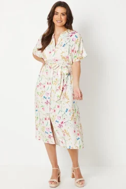 Printed Kimono Sleeve Belted Wrap Midi Dress