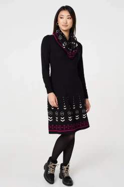 Printed Knit Dress With Removable Scarf
