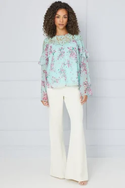 Printed Lace Trim Blouse