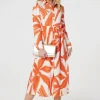 Printed Long Sleeve Midi Shirt Dress