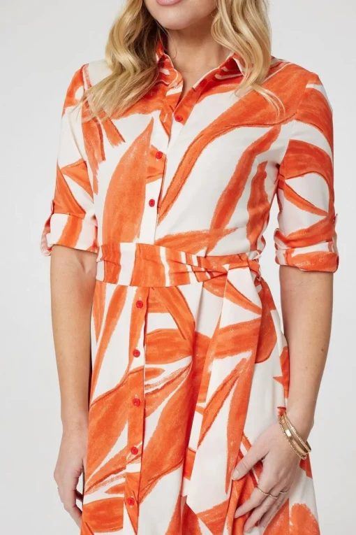 Printed Long Sleeve Midi Shirt Dress