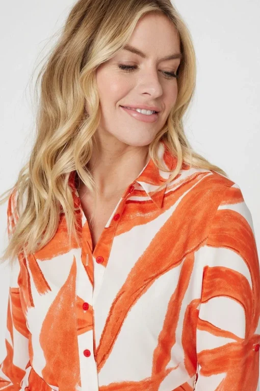 Printed Long Sleeve Midi Shirt Dress