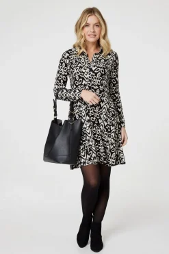 Printed Long Sleeve Short Shirt Dress