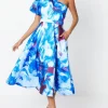 Printed One Shoulder Midi Wedding Guest Dress