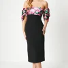 Printed Pleated Bardot Midi Dress
