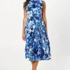 Printed Pleated Satin Midi Wedding Guest Dress