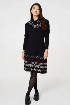 Printed Removable Roll Neck Jumper Dress