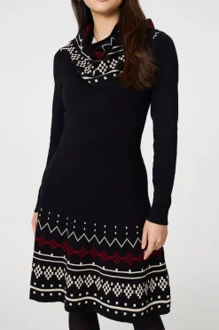 Printed Removable Roll Neck Jumper Dress