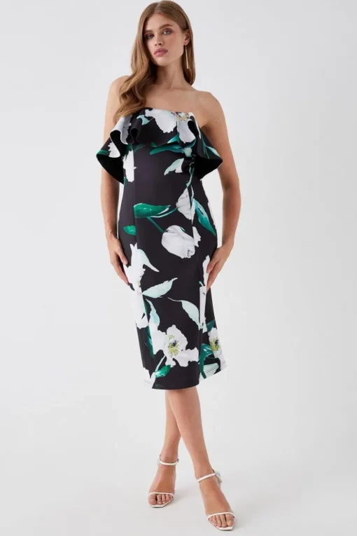 Printed Ruffle Bandeau Dress