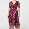 Printed Semi Sheer 1/2 Sleeve Midi Dress