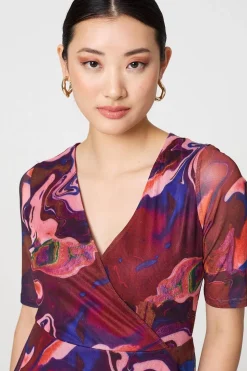 Printed Semi Sheer 1/2 Sleeve Midi Dress