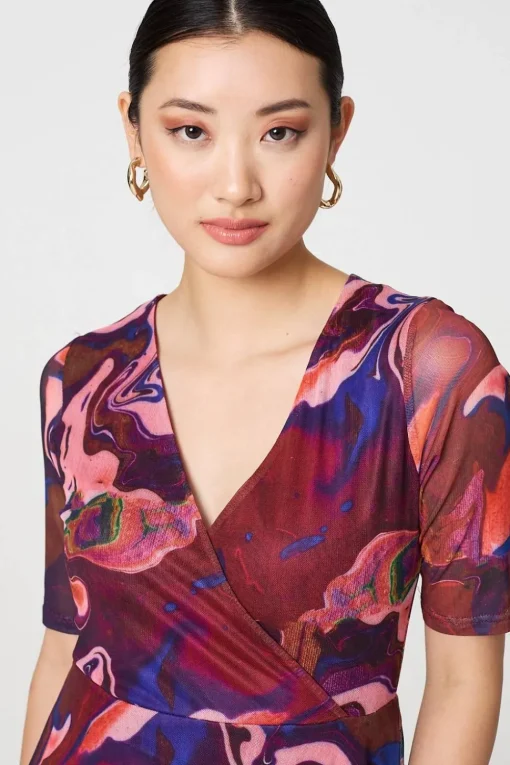 Printed Semi Sheer 1/2 Sleeve Midi Dress