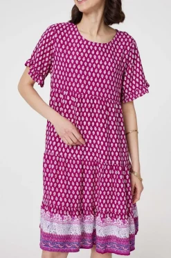 Printed Short Sleeve Tiered Smock Dress
