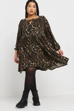Printed Textured Tie Neck Dress