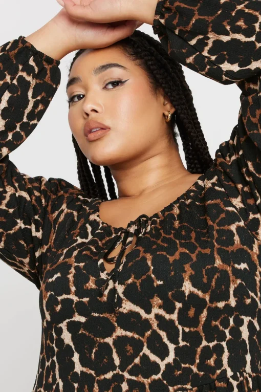 Printed Textured Tie Neck Dress