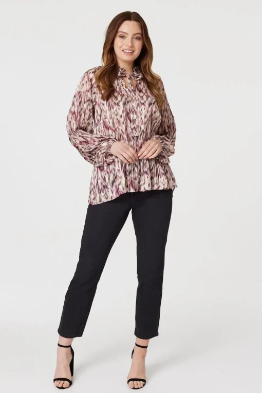Printed Tie Neck Blouse