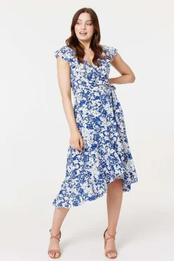Printed Tie Waist Midi Wrap Dress