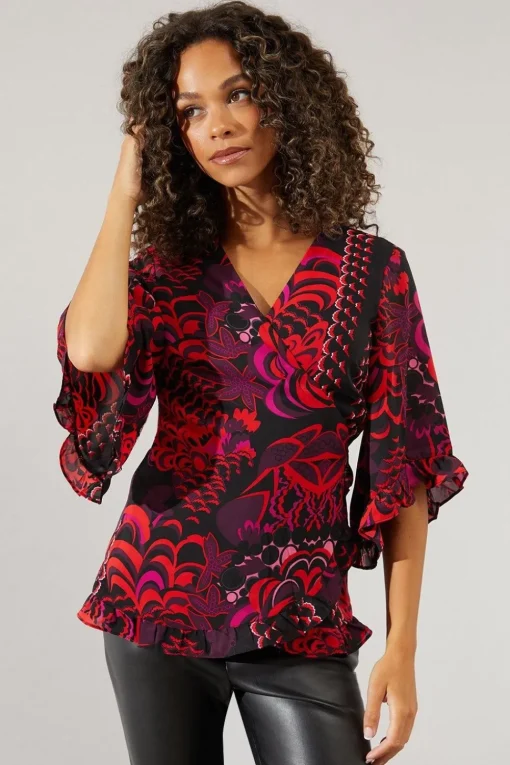 Printed Wrap Blouse