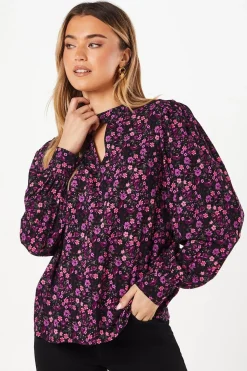 Purple Ditsy Keyhole Blouse