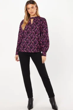 Purple Ditsy Keyhole Blouse