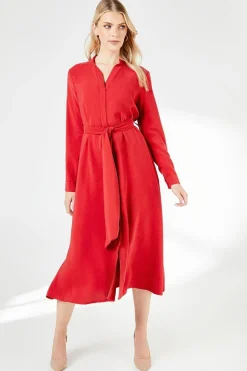 Red Belted Shirt Dress