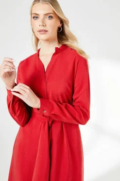 Red Belted Shirt Dress
