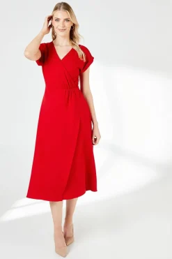 Red Twist Detail Wrap Dress