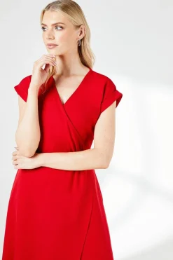 Red Twist Detail Wrap Dress