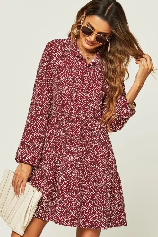 Relaxed Button Front Long Sleeved Shirt Mini Dress