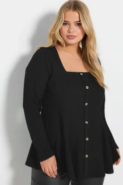 Ribbed Button Front Top