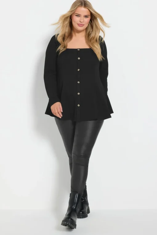 Ribbed Button Front Top