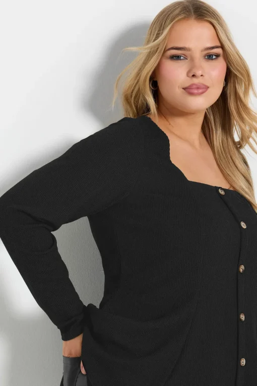Ribbed Button Front Top