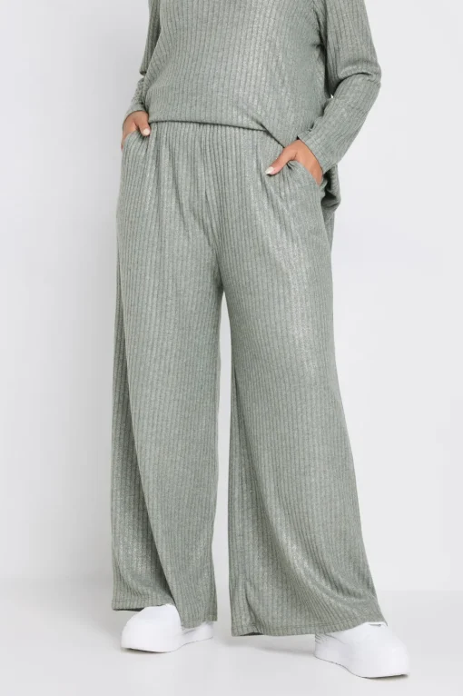 Ribbed Foil Wide Leg Trousers