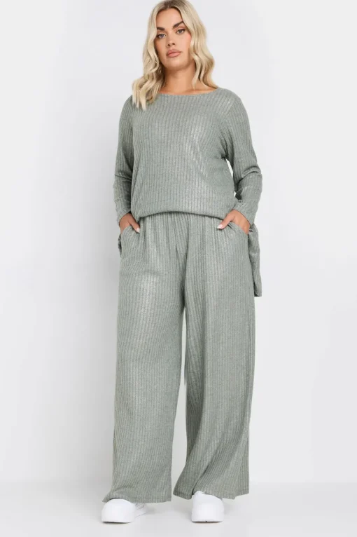 Ribbed Foil Wide Leg Trousers